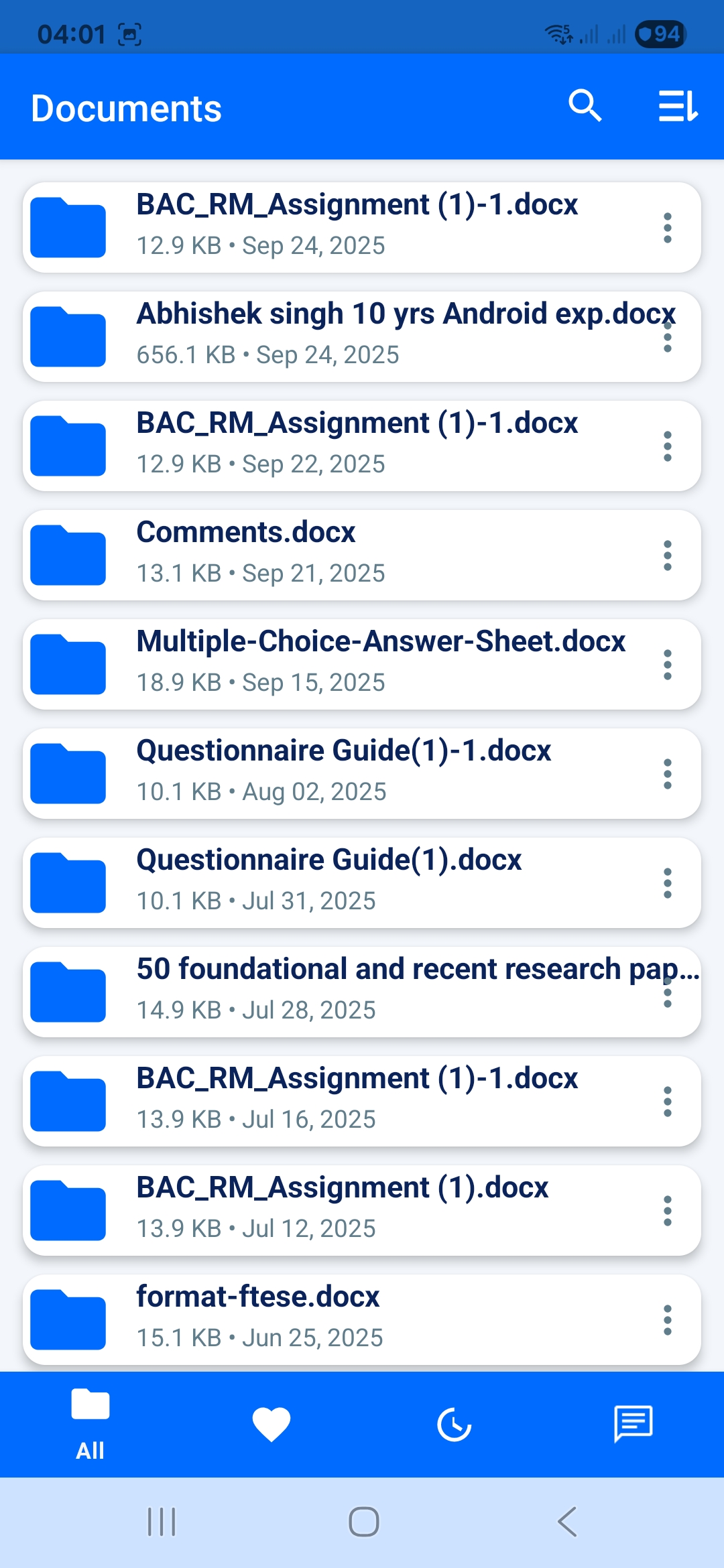 AI Docx Reader home screen: all Word files in one place